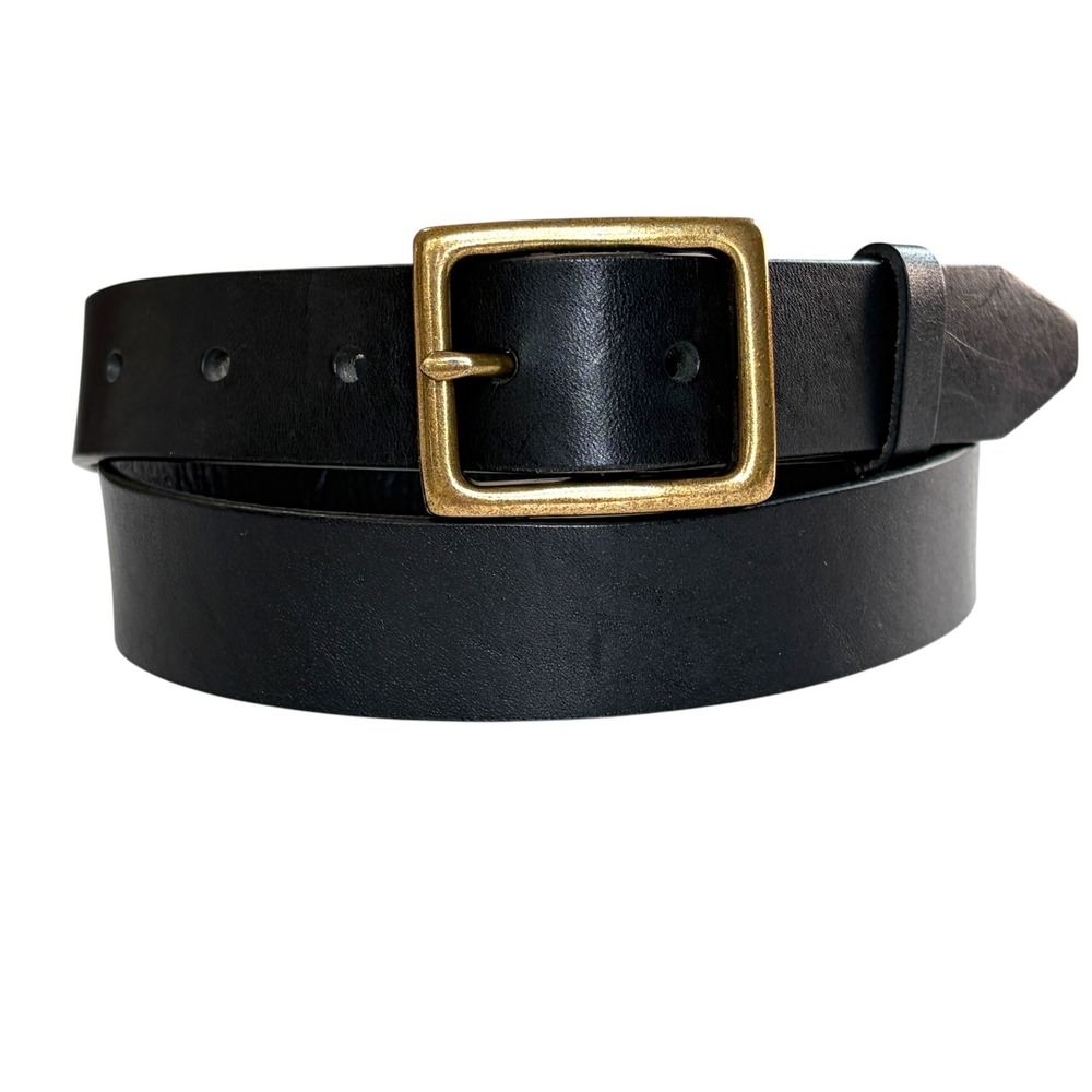 Anthropologie Belt Women Black Leather Square Gold Buckle Classic Small